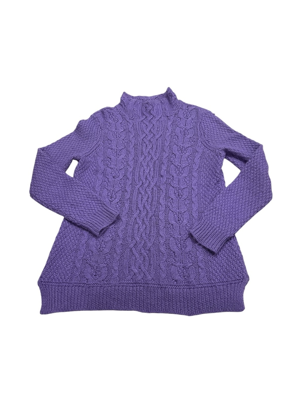 Lauren Ralph Lauren Purple Alpaca Cable Sweater Mock Turtleneck L